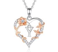 EUDORA Harmony Ball Rose Heart Initial Y Necklace for Women Letter Y Alphabet Initial Necklaces Copper Rhodium Plated Pendant with Cubic Zirconia, Initials Jewelry Gifts for Women Wife 18"