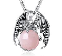 EUDORA Harmony Ball Rose Quartz Dragon Necklace for Women Men, Healing Crystal Ball Energy Amulet Silver Plated Copper Dragon Pendant Jewelry Gift for Wife Husband, 22"+24"
