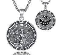 EUDORA Harmony Ball S925 Sterling Silver Goddess Nyx Necklace Medal for Women, Ancient Greek Mythology Primordial Goddess of Night Nyx Pendant Vintage Amulet Energy Jewelry Gift for Women, 20"+2"