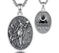 EUDORA Harmony Ball S925 Sterling Silver Guardian Goddess Nyx Necklace Medal for Women, Ancient Greek Mythology Primordial Goddess of Night Nyx Pendant Vintage Amulet Energy Jewelry Gift, 20"+2"