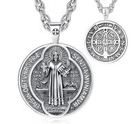 EUDORA Harmony Ball S925 Sterling Silver Medalla de San Benito St Benedict Medal Necklace for Women Men, St Saint Benedict Medals Pendant for Protection Christian Catholic Jewelry Gifts, 22"+2"