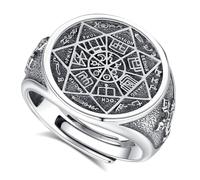 EUDORA Harmony Ball S925 Sterling Silver Sacred Sigil Seal of the Seven Archangels Ring 7 Archangels Runes Rings for Women Men, Spiritual Protection Adjustable Ring Catholic Christian Jewelry Gifts