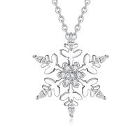 EUDORA Harmony Ball S925 Sterling Silver Snowflake Necklace for Women with White Cubic Zirconia, Snowflake Pendant Winter Holiday Jewelry Original Romantic Gift for Wife Mother Daughter,18"