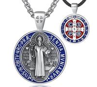 EUDORA Harmony Ball S925 Sterling Silver St Benedict Medal San Benito Necklace for Women Men, Vintage Saint Benedict Amulet Pendant Christian Catholic Jewelry Gifts for Women Mens Father, 24"+20"