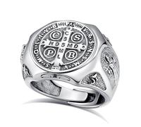 EUDORA Harmony Ball S925 Sterling Silver St Benedict Ring San Benito Rings for Women Men, Vintage Saint Benedict Amulet Adjustable Ring Christian Catholic Jewelry Gifts for Mother Father