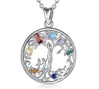 EUDORA Harmony Ball S925 Sterling Silver Tree of Life Necklace for Women, Mother Daughter Tree Pendant with Two Children for Mom Colorful CZ Necklace for Mother Daughter Jewelry Wife, 45CM