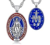 EUDORA Harmony Ball S925 Sterling Silver Virgin Mary Necklace Miraculous Medal for Women Men, Colorful Blessed Mother Medal Virgencita Pendant Religious Christian Jewelry Gift for Womens Men, 22"+2"