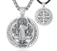 EUDORA Harmony Ball St Benedict Medals Necklace for Women Men S925 Sterling Silver, St Saint Benedict Necklaces Medal Pendant for Protection Christian Catholic Jewelry Gifts for Women Mens, 24"+20"