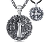 EUDORA Harmony Ball St. Benedict San Benito Medal 925 Sterling Silver Necklace for Women and Men, St. Benedict Vintage Amulet Pendant, Christian Catholic Jewelry, 24"+20"