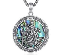 EUDORA Harmony Ball St. Christopher Medal 925 Sterling Silver for Women and Men, St. Christopher Necklace with Abalone Shell, St. Christopher Pendant Jewelry Gift, 22"