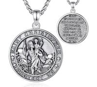 EUDORA Harmony Ball St Christopher Medal Pendant Necklace for Men Women | Vintage Silver Plated Copper Saint Christopher Travel Protection Pendant Religious Amulet Jewelry Gift for Drivers, 24" Chain