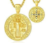 EUDORA Harmony Ball Sterling Silver 18K Gold Plated St Benedict San Benito Medal Necklace for Women Men, Saint Benedict Amulet Pendant, Christian Catholic Jewelry Gifts, 22+2"