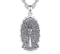 EUDORA Harmony Ball Sterling Silver 925 La Santa Muerte Necklace for Men Women, Skull Necklaces Grim Reaper Pendant Holy Death Original Jewelry Gift, 24“
