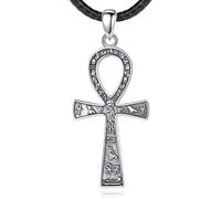EUDORA Harmony Ball Sterling Silver Ankh Cross Pendant Necklace for Women Men, Vintage Religion Ancient Egyptian Cross Hieroglyphic Symbol Jewellry Gift for Husband Wife, 24 Inch Chain