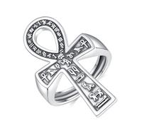 EUDORA Harmony Ball Sterling Silver Ankh Cross Ring for Women Men, Cross of Life Ring Religious Ancient Egyptian Rune Pendant Vintage Ancient Egypt Cross Jewelry, Gift for Women Men