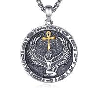 EUDORA Harmony Ball Sterling Silver Anubis Necklace for Women Men, Ancient Egyptian Anpu Ankh Cross Eye of Horus Pyramid Pendant, God of Dead Protective Jewelry Gift, 24 Inch