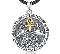 EUDORA Harmony Ball Sterling Silver Anubis Necklace for Women Men, Oxidized Ancient Egyptian Anpu Ankh Cross Eye of Horus Pyramid Pendant, God of Dead Protective Jewelry Gift, 24 Inch