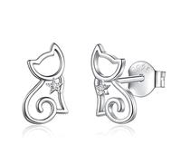EUDORA Harmony Ball Sterling Silver Cat Stud Earrings for Women, Cute Kitten Hypoallergenic Ear Jewellry Gift for Teen Girls Ladies Daughter Cat Lovers.