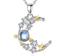 EUDORA Harmony Ball Sterling Silver Moon and Star Necklace for Women, Sparkling CZ Moonstone Crescent Pendant Jewelry Gift for Ladies Girls Mom Wife, 18" Silver Chain.
