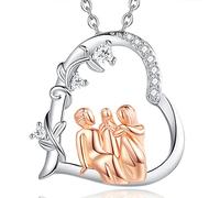 EUDORA Harmony Ball Sterling Silver Mother Daughter Necklace for Women, Rose Gold Mother's Love Heart CZ Pendant, Dainty Flower Mother's Day Jewelry Gift for Mom Wife Grandma, 45CM