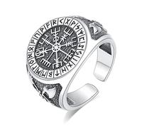EUDORA Harmony Ball Sterling Silver Viking Compass Vegvisir Ring for Men, Adjustable Open Amulet Energe Band Rings for Husband Boyfriend, Nordic Vintage Jewellry Father's Day Gift for Dad Grandpa