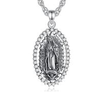 EUDORA Harmony Ball Sterling Silver Virgen de Guadalupe Virgin Mary Necklace for Women Men,Our Lady of Guadalupe Miraculous Medal Blessed Mother Mary Virgencita Necklaces Pendant Jewelry Gifts,22''+2"