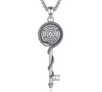 EUDORA Harmony Ball Sterling Silver Wheel of Hecate Key Necklace for Women, Vintage Witch Sigil of Hecate Snake and Key Pendant Witchy Necklaces Amulet Jewelry Gift for Women Witcher, 20"+2"