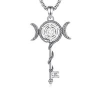 EUDORA Harmony Ball Sterling Silver Wheel of Hecate Key Necklace for Women, Witch Sigil of Hecate Moon Snake and Key Pendant Witchy Necklaces Amulet Pagan Jewelry Gift for Women Witcher, 20"+2"