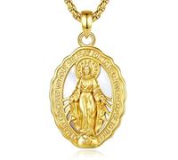 EUDORA Harmony Ball Virgin Mary Necklace Miraculous Medal for Women Men | 18K Gold Plated Copper with Mother-of-Pearl Blessed Mother Medal Virgin Mary Virgencita Pendant Religious Jewelry Gifts, 22"