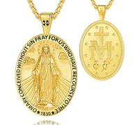 EUDORA Harmony Ball Virgin Mary Necklace Miraculous Medal for Women Men 925 Sterling Silver 18K Gold Plated, Blessed Mother Medal Virgin Mother Mary Virgencita Pendant Jewelry Gifts for Women,22"+2"