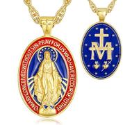EUDORA Harmony Ball Virgin Mary Necklace Miraculous Medal for Women Men S925 Sterling Silver 18K Gold Plated, Colorful Blessed Mother Medal Virgin Mother Mary Virgencita Pendant Jewelry Gift, 22"+2