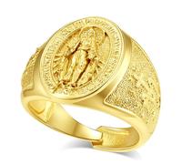 EUDORA Harmony Ball Virgin Mary Ring Miraculous Rings for Women Men 18K Gold Plated Sterling Silver, Mother Medal Virgin Mother Mary Virgencita Adjustable Ring for Protection Christian Jewelry Gift