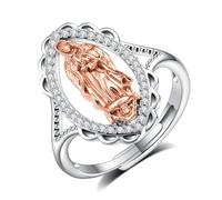 EUDORA Harmony Ball Virgin Mary Rings Virgen de Guadalupe Ring for Women Men S925 Sterling Silver Plated with Rose Gold, Our Lady of Guadalupe Rings Blessed Mother Mary Adjustable Ring Gifts