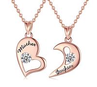 EUDORA Heart Mother Daughter Necklace Double Chain for Women S925 Sterling Silver Rose Gold Double Mom Daughter Pendant for Mama Mother Daughter Jewelry Mother's Day Gift, 45CM