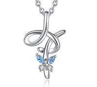 EUDORA Initial Butterfly Necklace 925 Sterling Silver H Alphabet Letter Personalised Pendant Necklaces with Blue Cubic-Zirconia Gifts for Women Ladies Girls Mother's day, 18 inches Chain