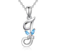 EUDORA Initial Butterfly Necklace 925 Sterling Silver J Alphabet Letter Personalised Pendant Necklaces with Blue Cubic-Zirconia Gifts for Women Ladies Mother's day, 18 inches Chain