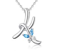 EUDORA Initial Butterfly Necklace 925 Sterling Silver K Alphabet Letter Personalised Pendant Necklaces with Blue Cubic-Zirconia Gifts for Women Ladies Mother's day, 18 inches Chain