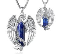 EUDORA Phoenix Necklace with Crystal for Women Men Silver Plated Copper, Vintage Viking Celtic Flaming Phenix Pendant Amulet Crystal Jewelry Gifts for Women Men,20"+2", Sterling Silver, Lapis Lazuli
