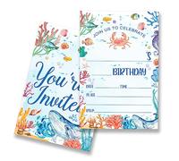 EUDOSI Under the Sea Birthday Party Invitations Supplies Fill-In Set of 20 with Envelopes Whale Crab Sea Life Birthday Party Invites Cards, Double Sided
