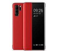 EUDTH Huawei P30 Pro Case, Smart View Leather Flip Cover Case for Huawei P30 Pro 6.47 Inches Red