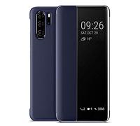 EUDTH Smart Case for Huawei P30 Pro, Mirror View [Auto Sleep & Wake Up] Full Body Protective Case Leather Flip Cover for Huawei P30 Pro 6.47" -Blue