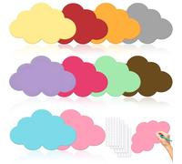 EUDUQ Pack of 100 Presentation Cards 180 g Extra Thick, 10 Colours Index Cards Large, Blank Flashcards Presentation Case Flip Chart Paper Back to School with 100 Self-Adhesive Straps (Clouds)