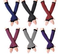 EUDUQ Women's Long Fingerless Gloves, 6 Pairs of Arm Warmers, Striped Knitted Arm Warmers for Girls, Long Sleeve Mittens for Autumn Winter, multicoloured, ordinary