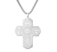 EUEAVAN 4 Way Medal Cross Necklace Virgin Mary Saint St. Christopher Archangel St. Michael Pendant Holy Spirit Amulet Scapulars Catholic Jewelry Religious Gift for Men Women