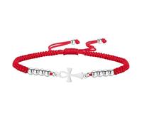 EUEAVAN Ankh Cross Bracelet Egyptian Handmade Braided Bead Couple Bracelet Key of Life Adjustable Religious Cross Anklet Ancient Egypt Amulet Jewelry Gift Women Men (silver-red)