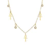 EUEAVAN Ankh Cross Y Necklace Key of Life Eye of Horus Pendant Cartouche Long Chain Protection African Coptic Amulet Ancient Egyptian Religious Jewelry Gift for Women Men (Gemstone Ankh Cross gold)