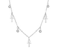 EUEAVAN Ankh Cross Y Necklace Key of Life Eye of Horus Pendant Cartouche Long Chain Protection African Coptic Amulet Ancient Egyptian Religious Jewelry Gift for Women Men (Gemstone Ankh Cross silver)
