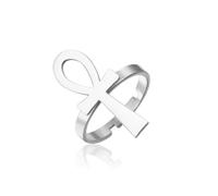 EUEAVAN Ankh Ring Adjustable African Ankh Cross Key of Life Ring Eye of Ra Horus Protection Amulet Ancient Egyptian Religious Jewelry Cartouche Gift for Women Men (silver 2)