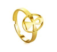 EUEAVAN Ankh Ring Adjustable African Ankh Cross Key of Life Ring Eye of Ra Horus Protection Amulet Ancient Egyptian Religious Jewelry Cartouche Gift for Women Men, Stainless Steel, No Gemstone