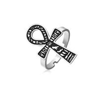 EUEAVAN Ankh Ring Adjustable African Ankh Cross Key of Life Ring Eye of Ra Horus Protection Amulet Ancient Egyptian Religious Jewelry Cartouche Gift for Women Men (silver)